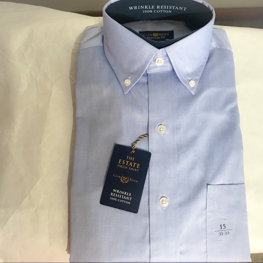 Club Room Wrinkle resistant Dress Shirt Blue men’s wear professional new - Picture 1 of 6